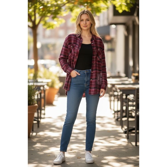 Harley-Davidson Flannel Ombre Plaid Logo Women's size Small Biker Shirt - Picture 6 of 8